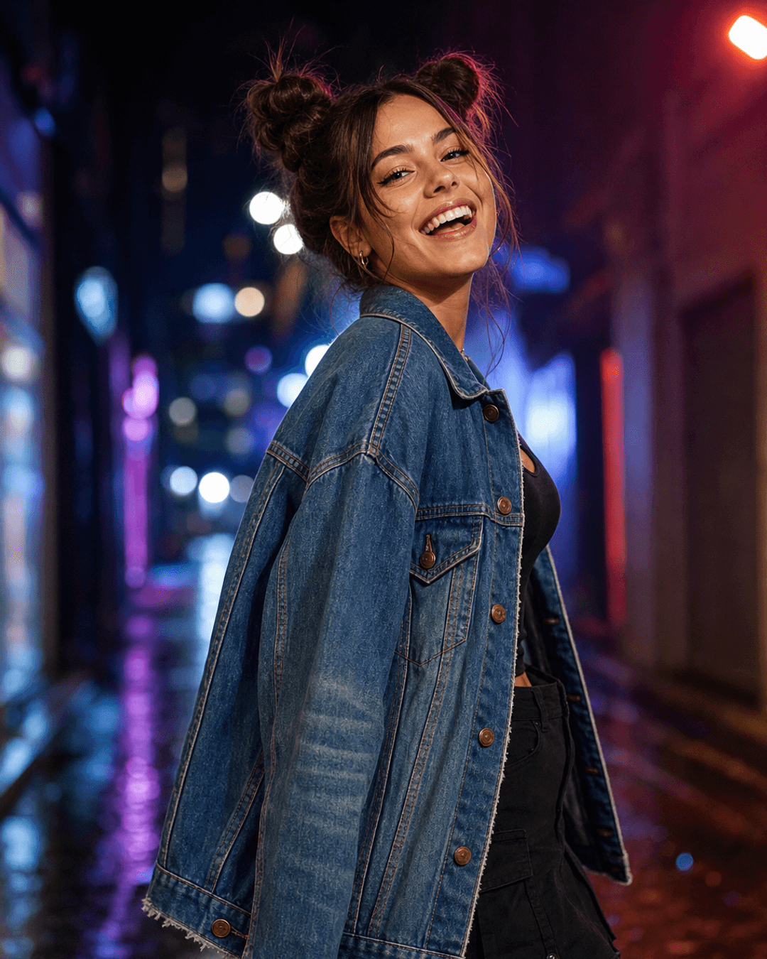 Campaña nocturna urbana con denim