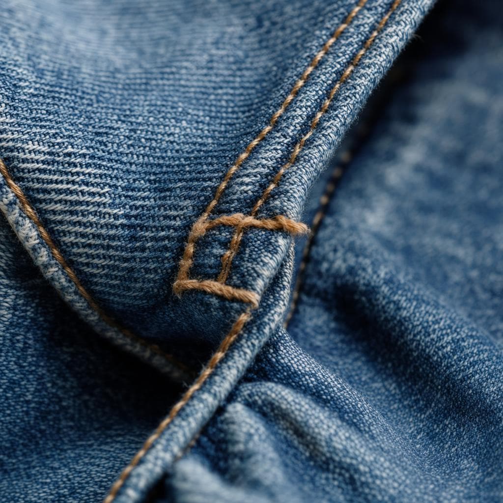 Textura macro de denim con costuras visibles